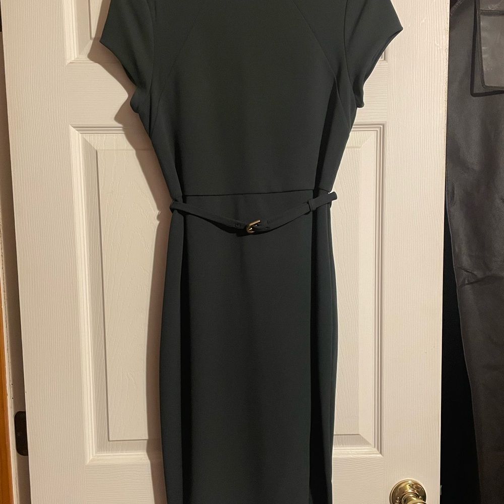 Express Forest Green Belted Midi Dress
